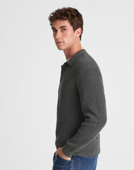 Shaker-Stitch Sweater Polo CHARCOAL GREY