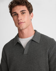Shaker-Stitch Sweater Polo CHARCOAL GREY