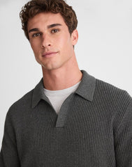 Shaker-Stitch Sweater Polo CHARCOAL GREY