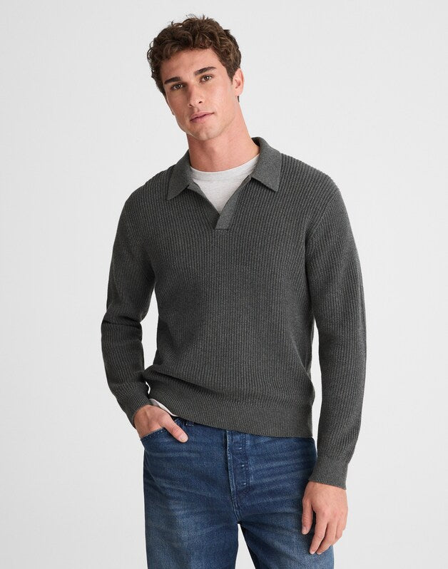 Shaker-Stitch Sweater Polo CHARCOAL GREY