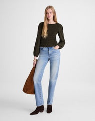 Smocked Boatneck Top MIDNIGHT OLIVE