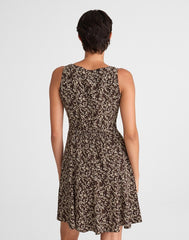 Button-Front Boatneck Mini Dress in Floral BRIDGETTE SPOTS BROWN