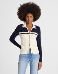 Colorblock Cable-Knit Zip Cardigan NAVY AND IVORY COLOR BLOCK