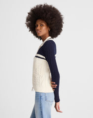 Colorblock Cable-Knit Zip Cardigan NAVY AND IVORY COLOR BLOCK
