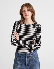 The '90s Crewneck Long-Sleeve Tee in Compact Cotton BENGAL STRIPE