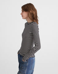 The '90s Crewneck Long-Sleeve Tee in Compact Cotton BENGAL STRIPE