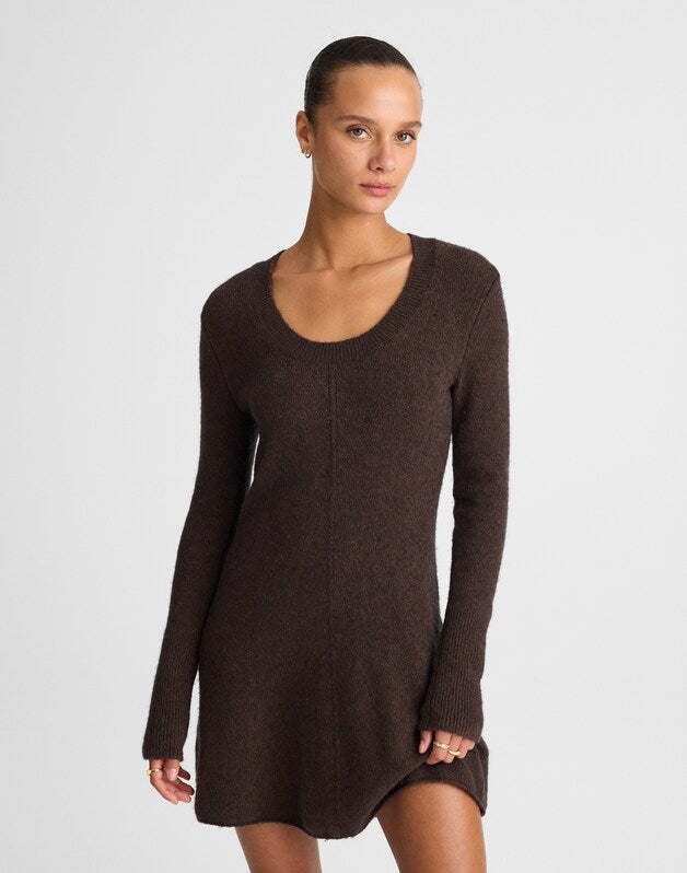 Scoopneck Sweater Mini Dress MOLASSES