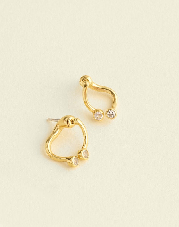 Demi-Fine Crystal Twisted Front-Back Earrings WHITE SAPPHIRE
