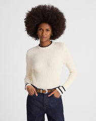 Bouclé-Knit Crewneck Sweater CREAM AND NAVY COMBO