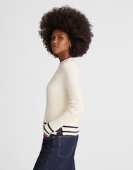 Bouclé-Knit Crewneck Sweater CREAM AND NAVY COMBO