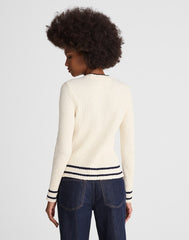 Bouclé-Knit Crewneck Sweater CREAM AND NAVY COMBO