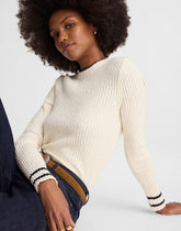 Bouclé-Knit Crewneck Sweater CREAM AND NAVY COMBO