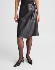 Alexa Chung for Madewell Vivienne Leather Wrap Skirt JET BLACK
