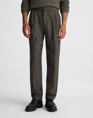 Belted Double-Pleat Trousers in Wool Blend SOOT