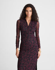 Long-Sleeve Polo Midi Dress DEEP AUBERGINE