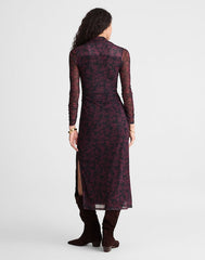 Long-Sleeve Polo Midi Dress DEEP AUBERGINE
