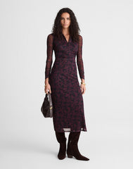 Long-Sleeve Polo Midi Dress DEEP AUBERGINE