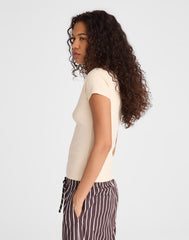 The '90s V-Neck Baby Tee in Compact Cotton VANILLA
