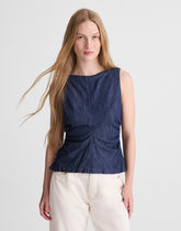 Denim Ruched Boatneck Shell Top LIGHT RINSE