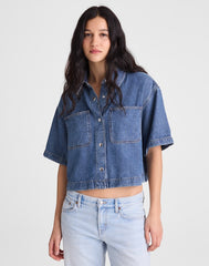 Airy Denim Boxy-Crop Shirt PICKETT WASH