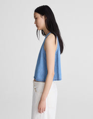 Airy Denim Halter Shell Top CLEAN SOFT SKY