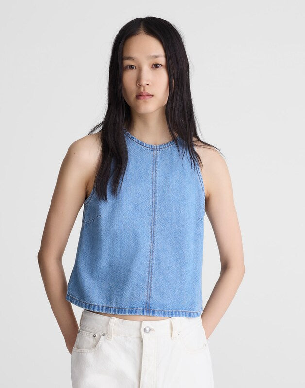 Airy Denim Halter Shell Top CLEAN SOFT SKY