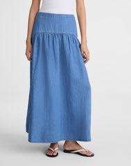 Drop-Waist Maxi Skirt in Cotton-Linen Denim IRVING WASH