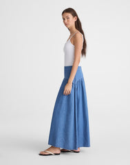 Drop-Waist Maxi Skirt in Cotton-Linen Denim IRVING WASH