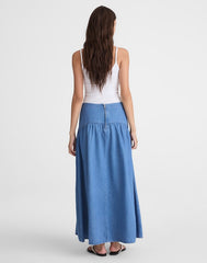 Drop-Waist Maxi Skirt in Cotton-Linen Denim IRVING WASH
