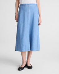 Airy Denim Slip Midi Skirt CLEAN SOFT SKY
