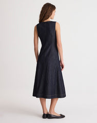 Airy Denim Squareneck Button-Front Midi Dress RINSE WASH