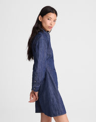 Denim Ruched Mini Shirtdress in Light Rinse Wash LIGHT RINSE