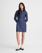 Denim Ruched Mini Shirtdress in Light Rinse Wash LIGHT RINSE