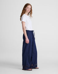 Denim Embroidered-Hem Pull-On Pants MARFIELD WASH