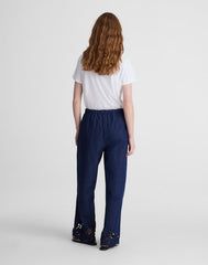 Denim Embroidered-Hem Pull-On Pants MARFIELD WASH