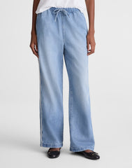 Pull-On Track Pants in Airy Denim FADED HORIZON WASH