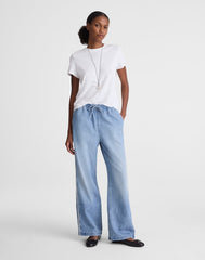Pull-On Track Pants in Airy Denim FADED HORIZON WASH