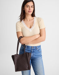 The Lexington Small Tote in Woven Leather COFFEE BEAN