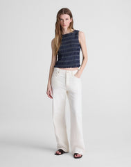 Denim Smocked Boatneck Tank CARRIGAN WASH