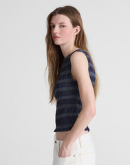 Denim Smocked Boatneck Tank CARRIGAN WASH