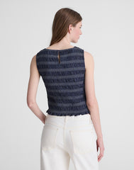 Denim Smocked Boatneck Tank CARRIGAN WASH