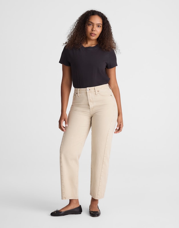 Curvy Pieced Barrel-Leg Jeans FADED KHAKI