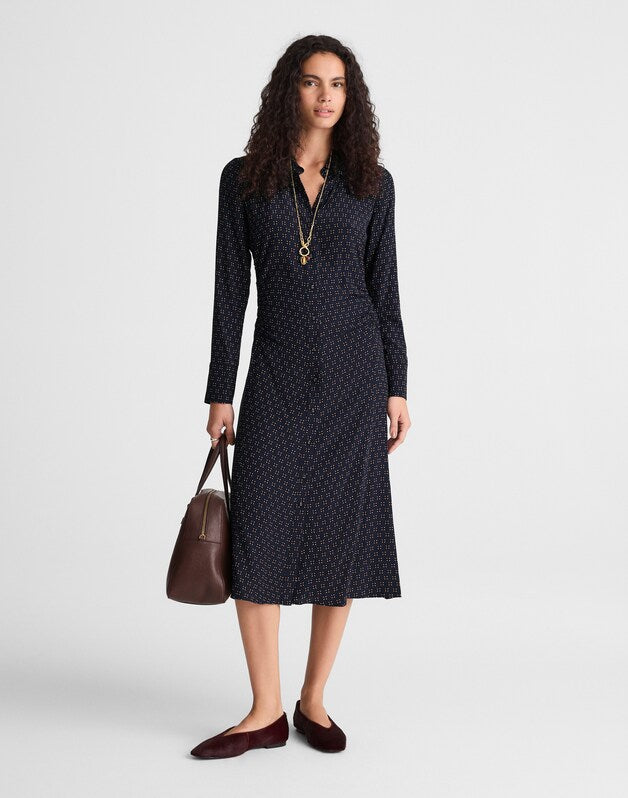 Ruched Midi Shirtdress NAVY FOULARD