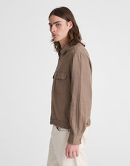 Zip-Front Jacket in Herringbone Cotton-Linen Blend LIGHT MAUVE