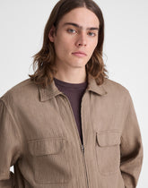 Zip-Front Jacket in Herringbone Cotton-Linen Blend LIGHT MAUVE