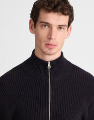 Cotton Shaker-Stitch Full-Zip Sweater OBSIDIAN BLUE