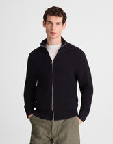 Cotton Shaker-Stitch Full-Zip Sweater OBSIDIAN BLUE