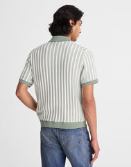 Tuck-Stitch Button-Up Sweater Polo FROSTED CYPRESS