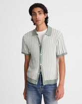 Tuck-Stitch Button-Up Sweater Polo FROSTED CYPRESS