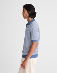 Textured-Stitch Johnny-Collar Sweater Polo STEEL BLUE